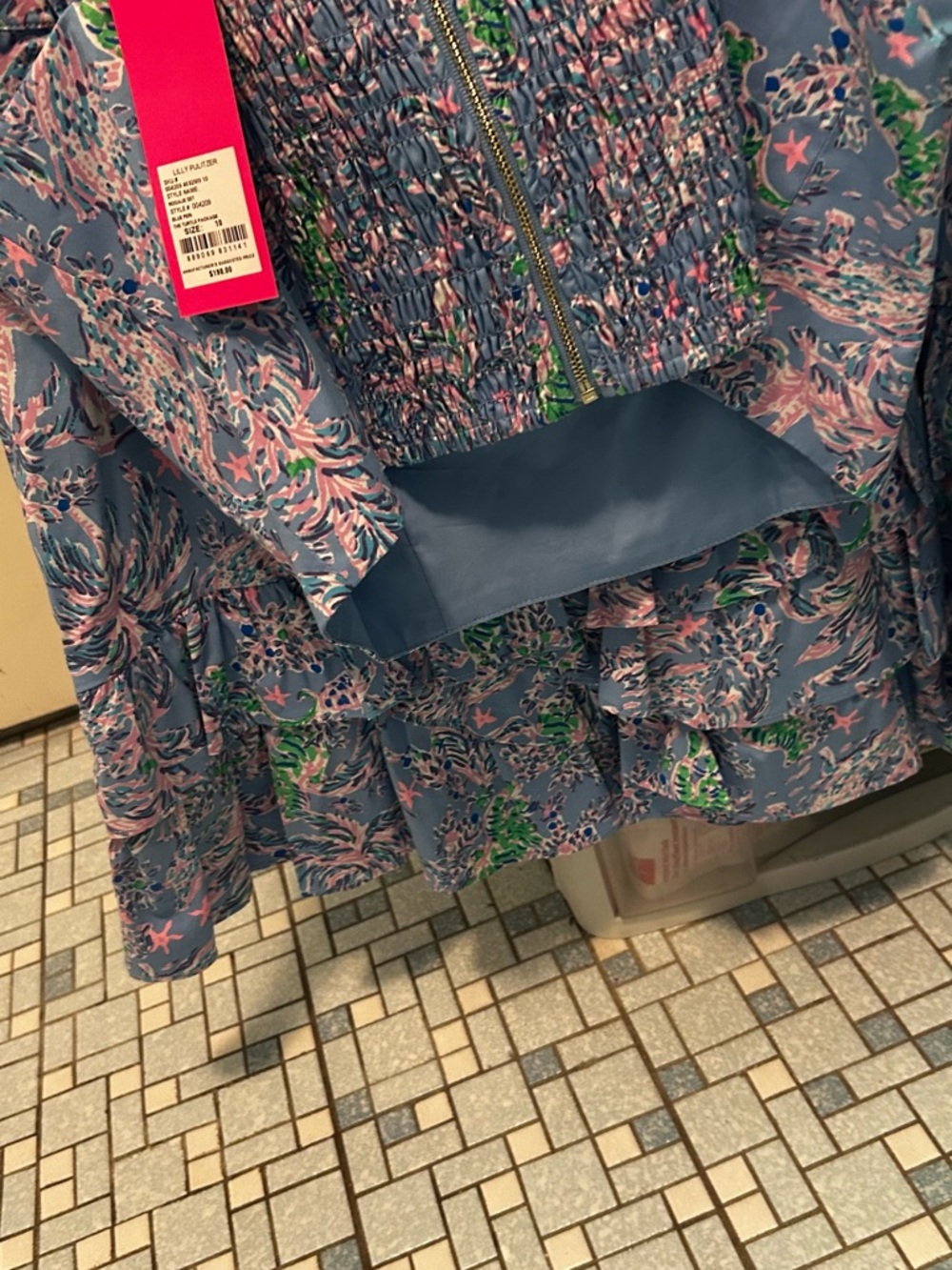 NWT- Lilly Pulitzer Sky Blue Floral print 2-piece crop top w/matching skirt S-10 - Picture 5 of 8